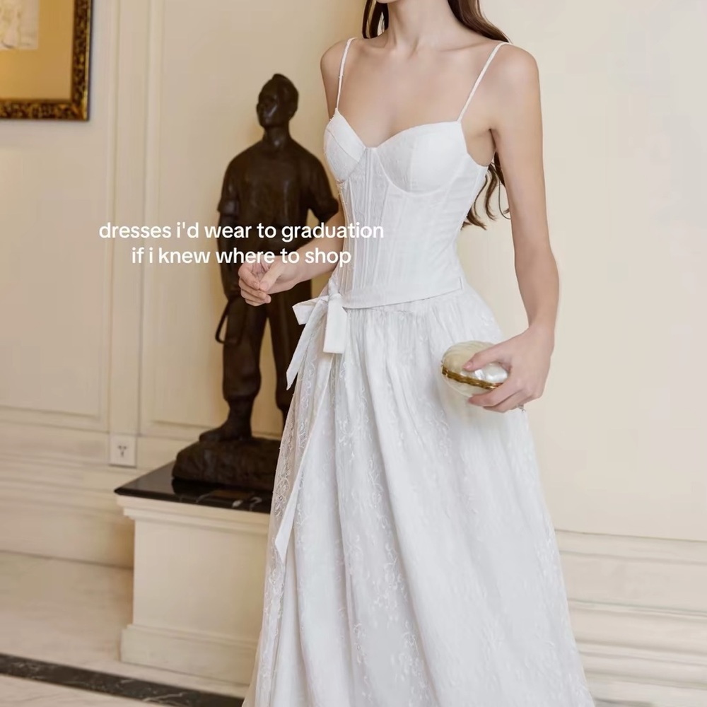 Preorder White Corset-Style Maxi Dress with Side Bow
